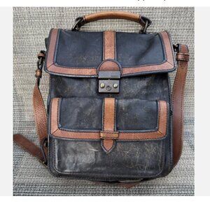 FOSSIL Long Live 1954 Two Tone Distressed Leather Satchel Tote Crossbody Bag